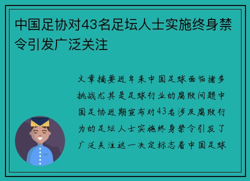 中国足协对43名足坛人士实施终身禁令引发广泛关注