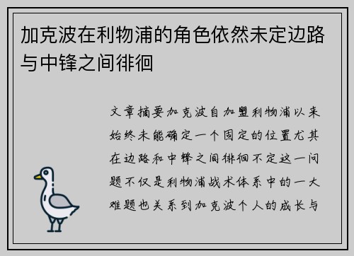 加克波在利物浦的角色依然未定边路与中锋之间徘徊 加克波在利物浦的角色依然未定边路与中锋之间徘徊